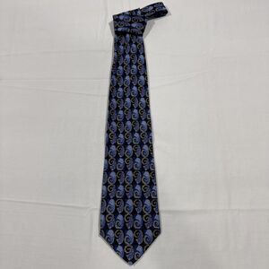 Versini 100% Silk Tie W/ Blue and Gold Swirls Made In Italy